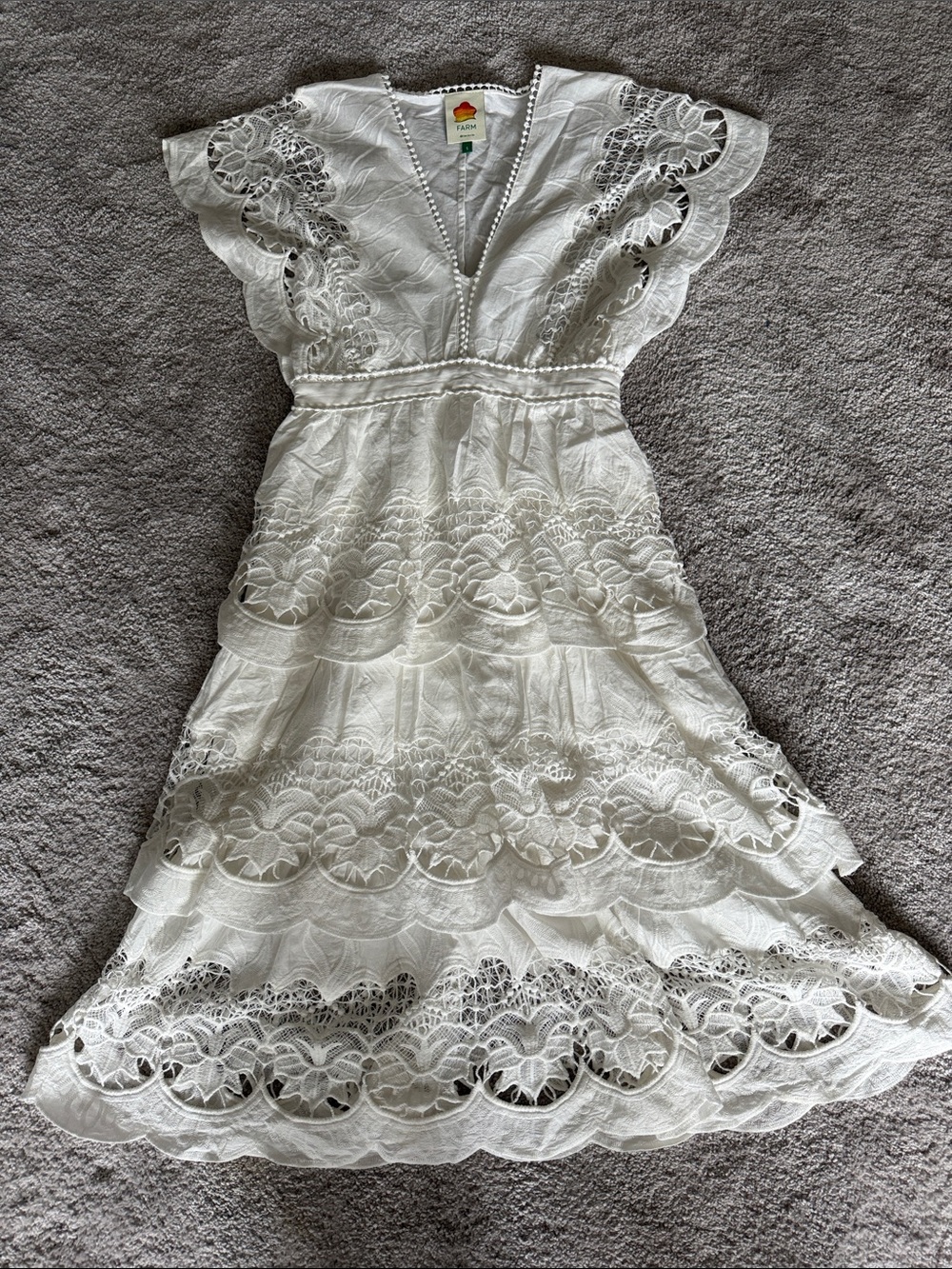 FARM Rio Lace Tiered Midi Dress